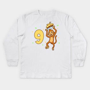 I am 9 with ape - kids birthday 9 years old Kids Long Sleeve T-Shirt